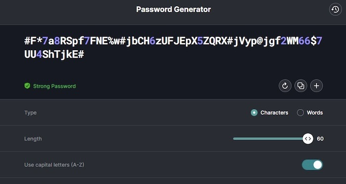 Password generation menu