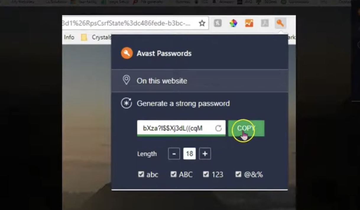 A screenshot showing the Avast Passwords interface with an option to generate a strong password