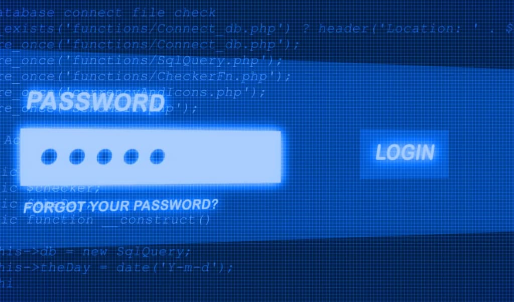 Login screen with password field and blue digital background