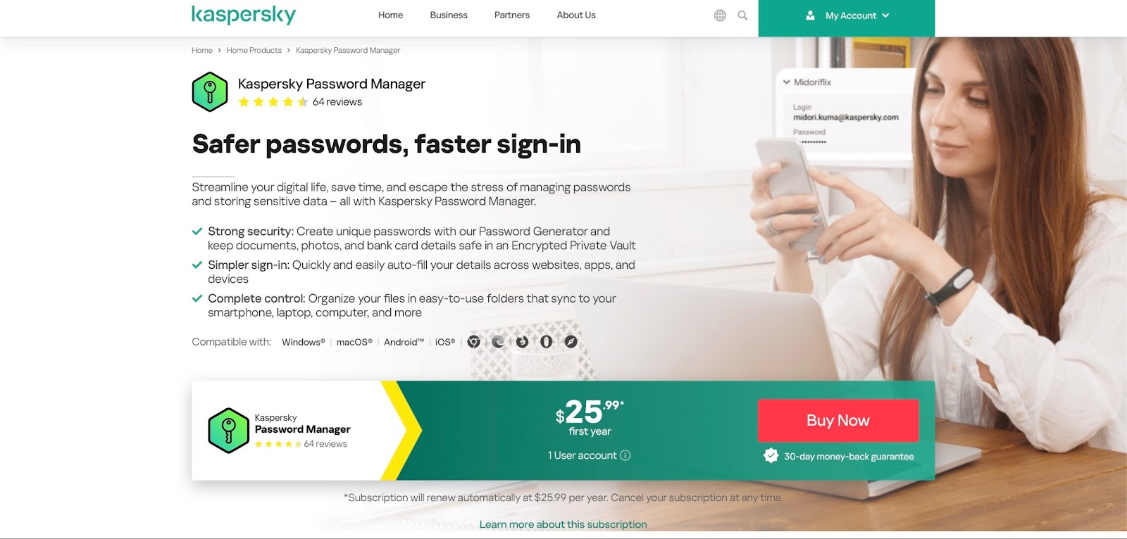 Home page of the Kaspersky website